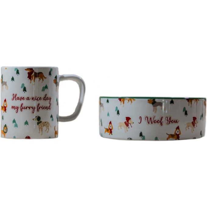Set van 2 mokken & schalen "Funny Winter Dog" TIAKI hondenaccessoires