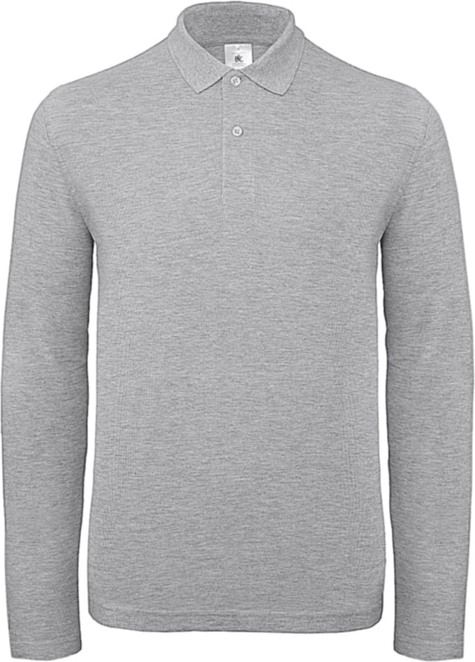 Men's Long Sleeve Polo ID.001 Heather Grijs merk B&C maat S