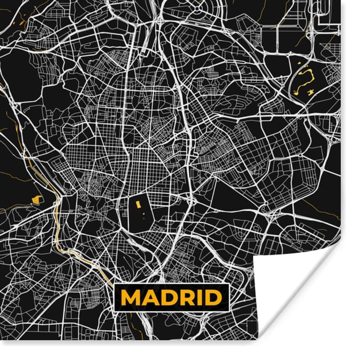 Poster Madrid - Goud - Stadskaart - Plattegrond - Kaart - 75x75 cm