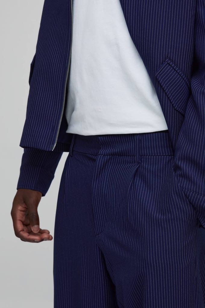 Krijtstreep Relaxed Fit Getailleerde Co-ord Pantalon | Navy | Size 34
