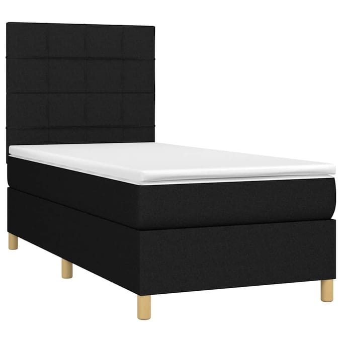 vidaXL - Boxspring - met - matras - en - LED - stof - zwart - 90x200 - cm