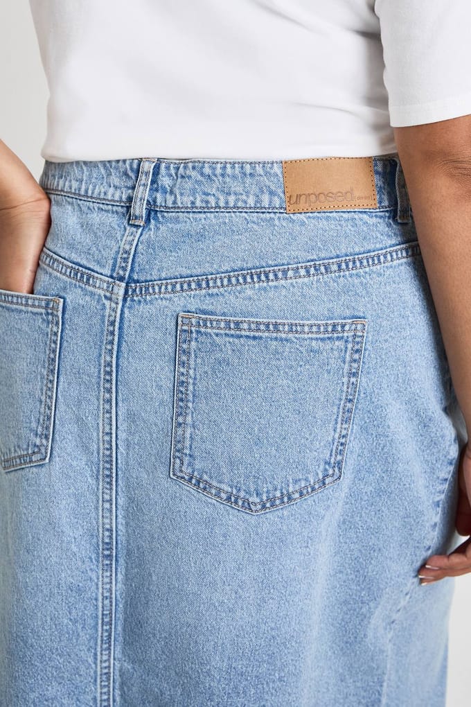 boohoo Dames Plus Denim Midaxi Rok | Licht Gebleekt | Maat: 54