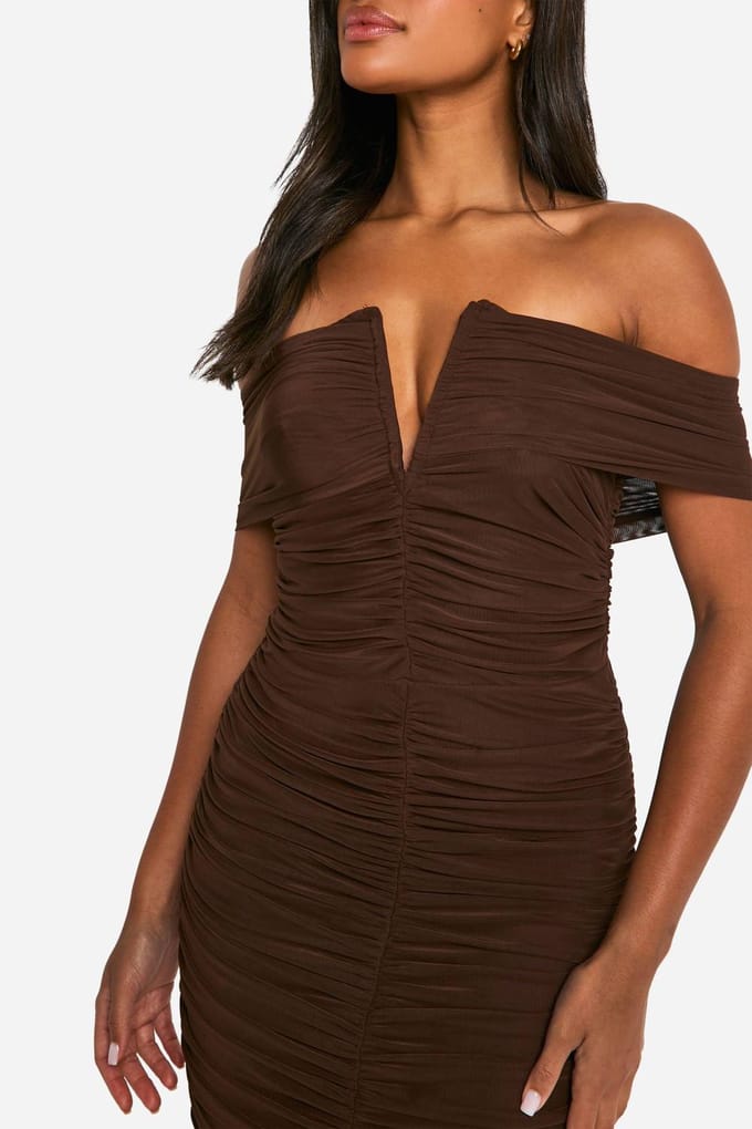 boohoo Dames Premium Power Mesh Gestructureerde Midaxi Jurk | Chocoladebruin | Maat: 40