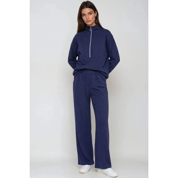 Modal Touch Twee-delige Wijde Pantalon Set met Ritskraag