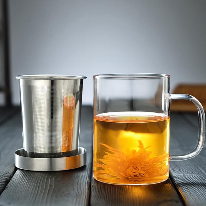 450ml Infuser Glazen Theekop Borosilicaatglas Theekop met Filter en Deksel white