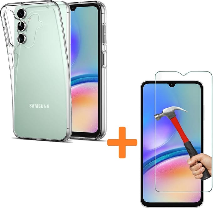 Silicone hoesje transparant met 2 Pack Tempered glas Screen Protector Geschikt voor: Samsung Galaxy A05s
