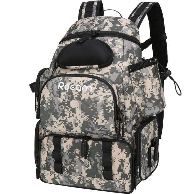 Sac à dos de pêche avec 3 plateaux et boîtes de rangement étanches camouflage