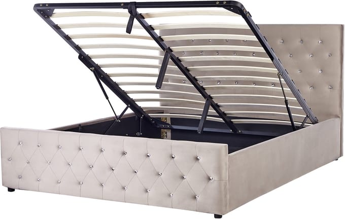 AMIENS - Bed met opbergruimte - Taupe - 160 x 200 cm - Fluweel