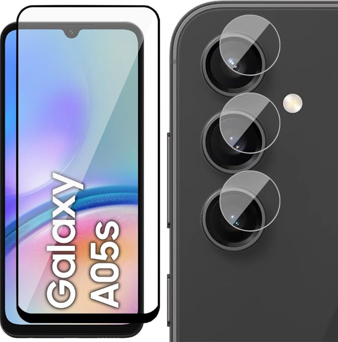 Screenprotector & Camera geschikt voor Samsung Galaxy A05s - Volledig Dekkend Glas