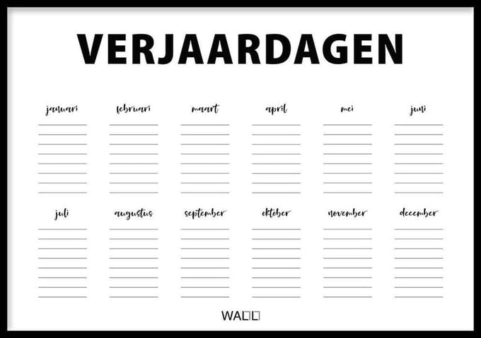 Poster Verjaardagskalender - 40x30cm – WALLLL