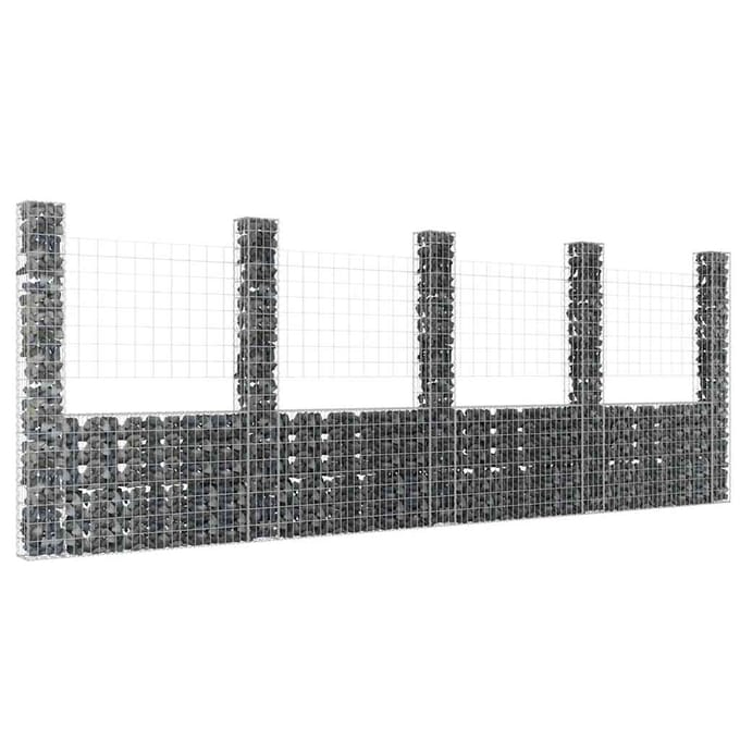 vidaXL - Schanskorf - U-vormig - met - 5 - palen - 500x20x200 - cm - ijzer
