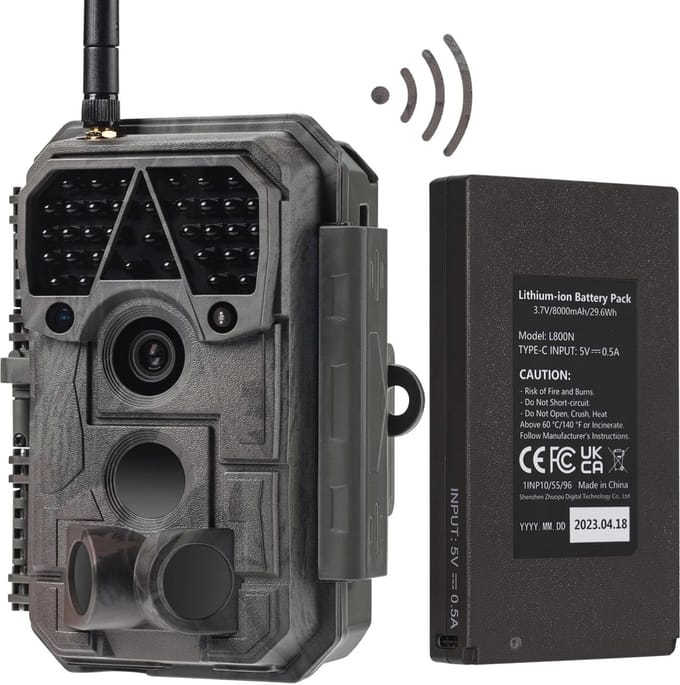 Wildcamera met Wifi en Nachtzicht - 48 MP, Oplaadbare Lithiumbatterij, Bewegingsmelder en Mobiele App