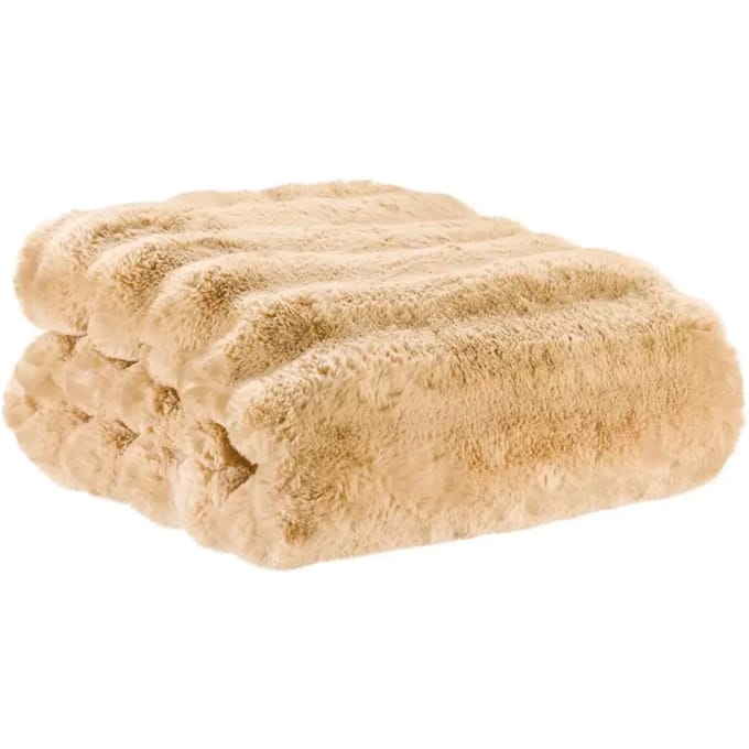 Deken Vivaraise Astrid in polyester nepbont grijs-beige 140 x 180 cm