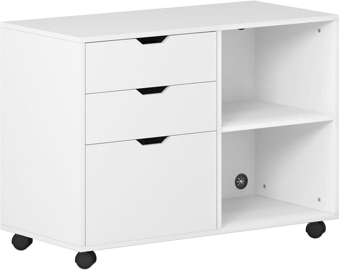 Mobiele Archiefkast met 3 Laden en Open Vakken - Rolcontainer voor Kantoor en Thuis