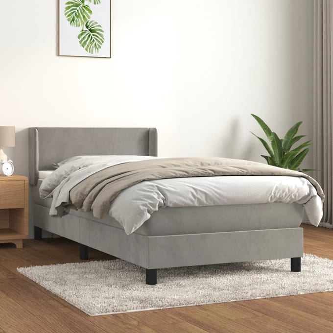vidaXL - Boxspring - met - matras - fluweel - lichtgrijs - 80x200 - cm