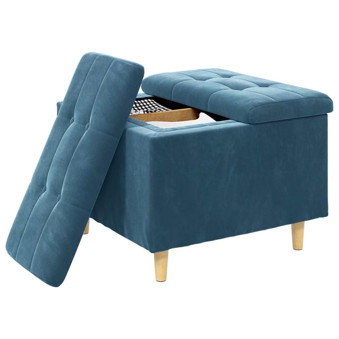 vidaXL - Ottoman - met - opslag - Blauw - 60 - x - 60 - x - 45 - cm - Fluweel