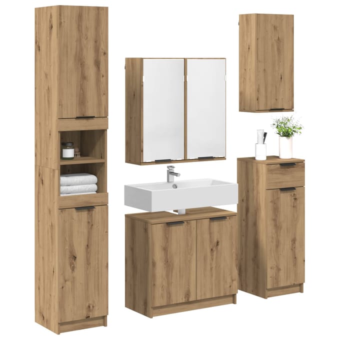 vidaXL - Badkamermeubel - Set - 5 - st - Artisan - Eiken - Bewerkt - hout