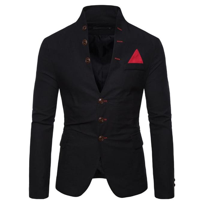 Pak Multi-knop Decoratief Casual Staande Kraag Pak Mode Blazer Heren M black