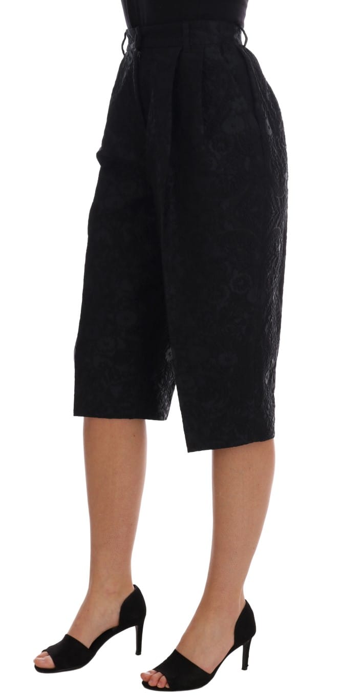 Dolce & Gabbana Zwarte Brokaat Hoge Taille Capri Shorts