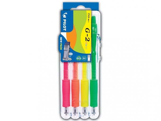 Pilot G-2 - Neon - Groen, Oranje, Roze, Geel - per 4 verpakt