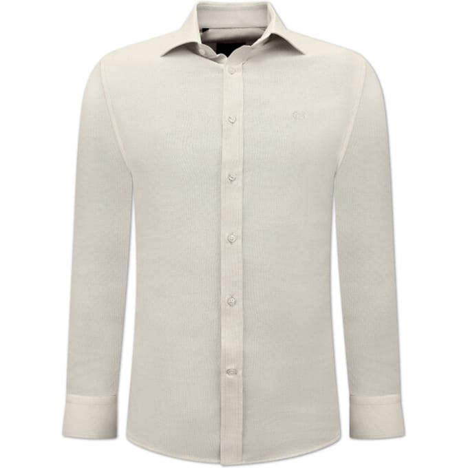 Oxford Effen Blouse Heren - Slim Fit Stretch - Beige