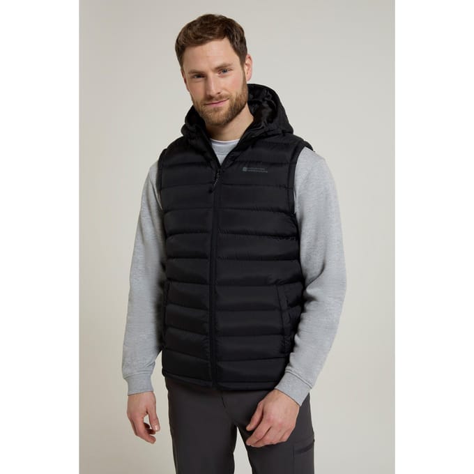 Mountain Warehouse Heren Seizoenen Gewatteerd Gilet met Capuchon (Zwart)