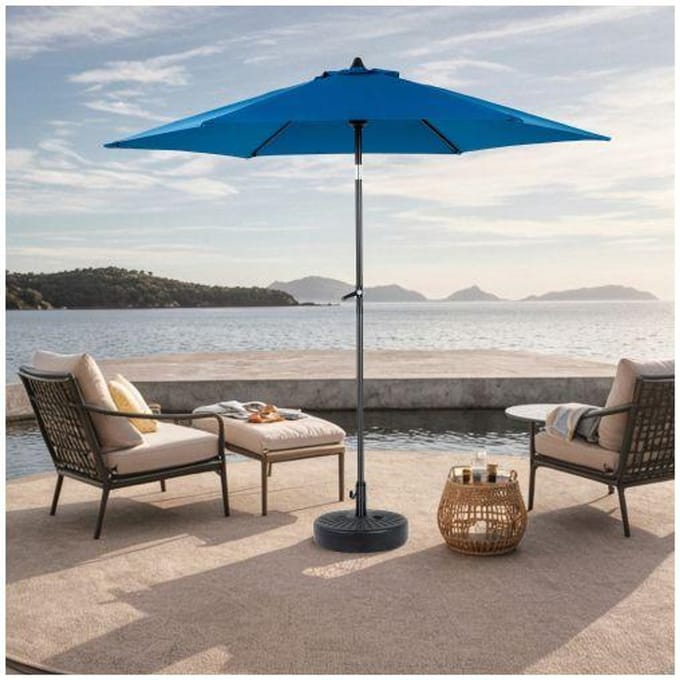 Parasol extérieur - MUVOE - double face - Rectangulaire 2,7 m - 100% polyester anti-UV imperméable - Manivelle & inclinaison bleu