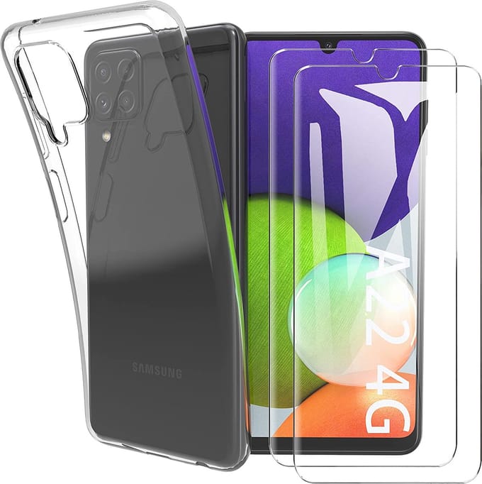 HB Hoesje Geschikt voor Samsung Galaxy A22 4G - Transparant/ 2 Glazen Screenprotector - Siliconen Back Cover