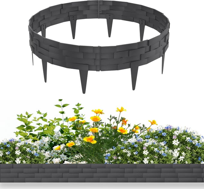 10m Kunststof Grasrand (Steenlook) - Beeteinfassing, Tuinborder, Maaibord - Anthraciet