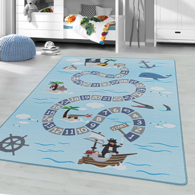 Flycarpets Kindervloerkleed - Piraten - Blauw 140x200 cm
