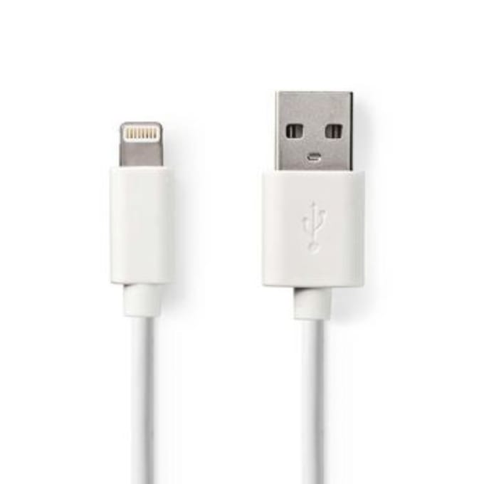 Nedis Lightning Kabel - USB 2.0 - Apple Lightning 8-Pins - USB-A Male - 480 Mbps - Vernikkeld - 1.00 m - Rond - PVC - Wit - Doos