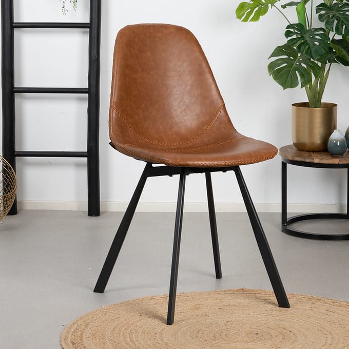 Bronx71® Industriële eetkamerstoel Logan cognac eco-leer - stoel