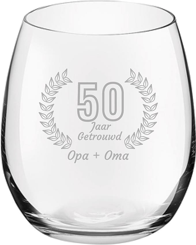 Gegraveerde Drinkglas 39cl Opa + Oma 50 jaar getrouwd
