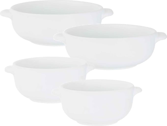 Set van 4x stuks tapas/amuse/snack schaaltjes wit van porselein 10 en 13 cm rond - Kleine kommetjes/bakjes
