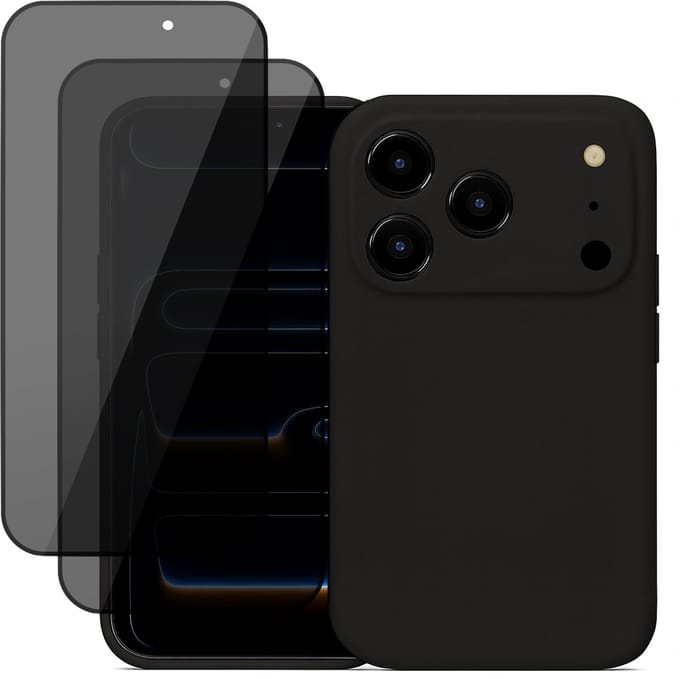 Hoesje geschikt voor iPhone 17 Pro Max - 2x Privacy Screenprotector Volledig Dekkend Glas - Mat Back Case Zwart