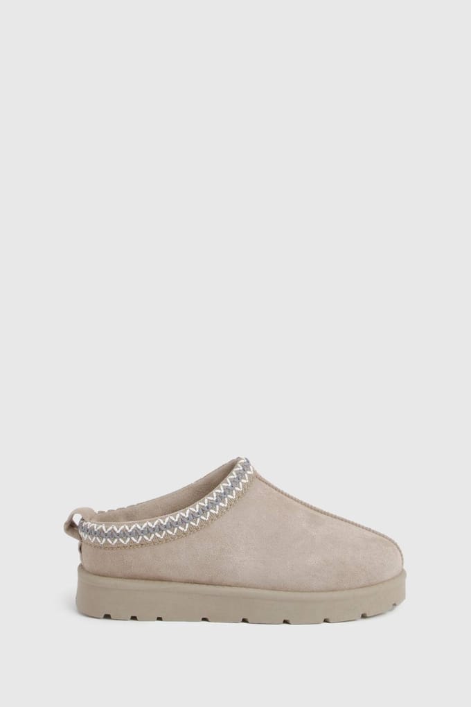 boohoo Dames Geborduurde Gezellige Mules | Mocha | Maat: 3