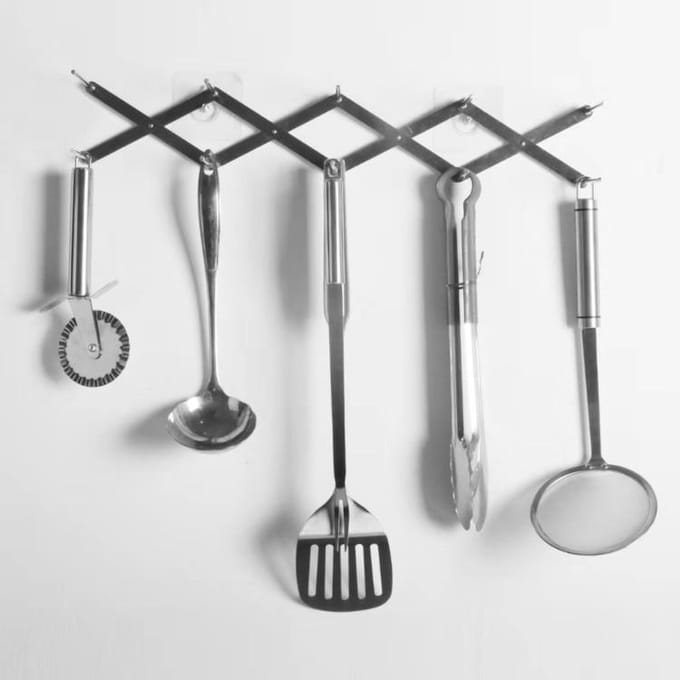 Kitchen Utensil Organizer Stainless Steel Pot Lid Plate Holder Rack 4 Sectional Adjustable Length Can Be Extended to 19 white