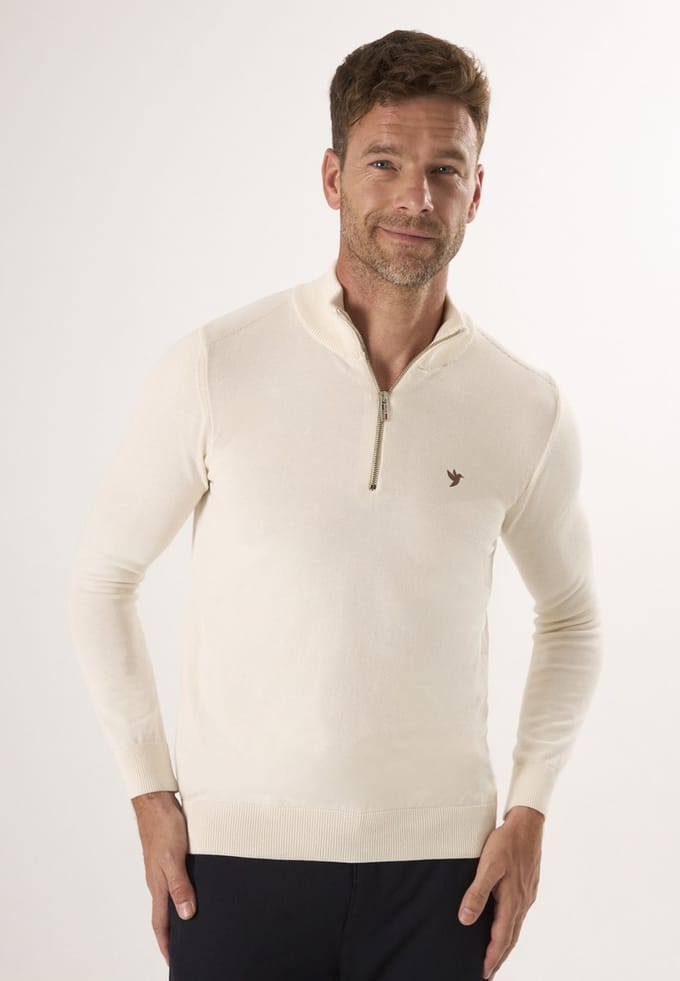 Felix Hardy Gebreide Trui Met Halve Rits - 100% Katoen Heren Ecru - 2Xl