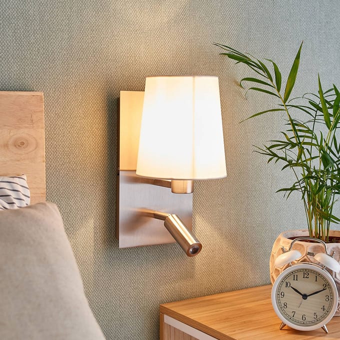 Lindby - Wandlamp - 1licht - Stof, metaal - H: 30.8 cm - E14 - wit, nikkel