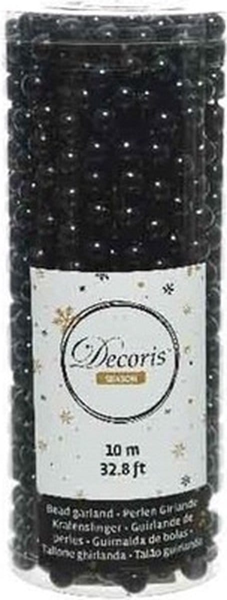 Decoris Kralenslinger - zwart - 10 meter - kunststof - glans - kerstslinger - kerstversiering