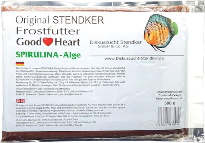Stendker Good Heart Spirulina | diepvries discusvoer | 2 maten 500 Gram Plak
