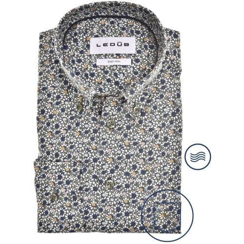 Overhemd Ledub Modern Fit donkergroen geprint button-down