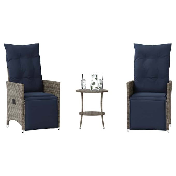vidaXL - 3-delige - Bistroset - met - kussens - poly - rattan - grijs
