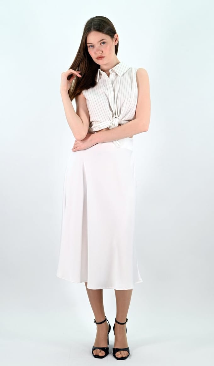 YesMooi - Satijnen Midirok - Wit - XXL (44)