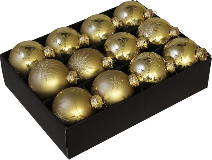 Bellatio Decorations Kerstballen - 12 stuks - goud - 7.5 cm - kerstversiering