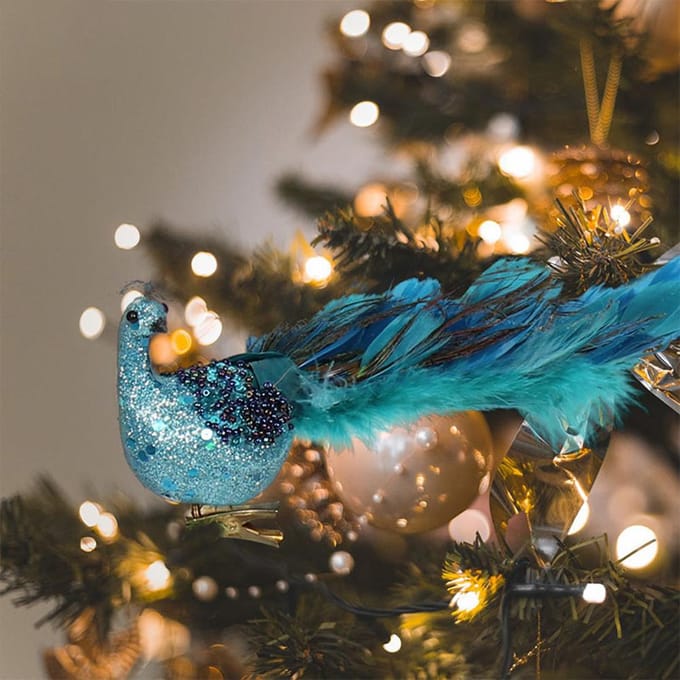 Décorations d'Arbre de Noël Décoration Paon Simulation 3D Pendentif Plume Artificielle pour Jardins blue