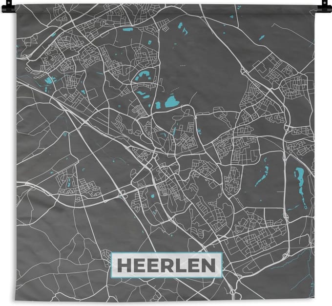 Wandkleed - Plattegrond - Heerlen - Grijs - Blauw - 120x120 cm - Wandtapijt