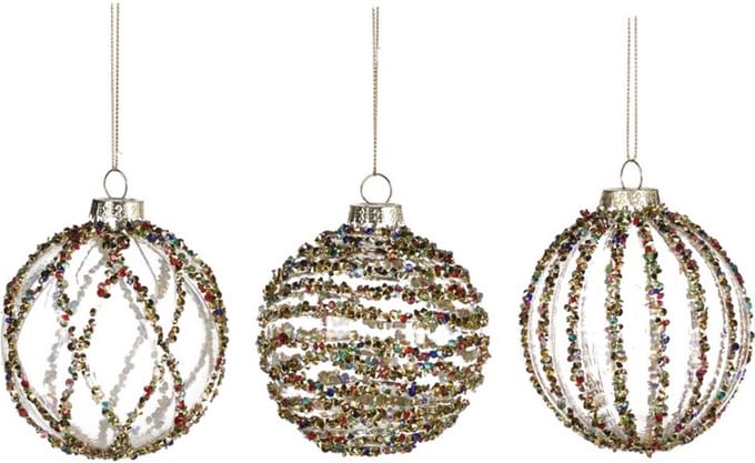 Goodwill Kerstbal "Stripe" Glas Multicolour D 8 cm Voordeelass. Per 3 Stuks