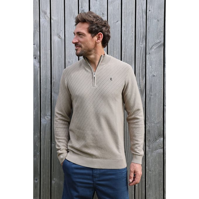 Kultivate Kn Crossed Zip Seneca Rock Size: S | Sweaters Outlet | Heren | Beige