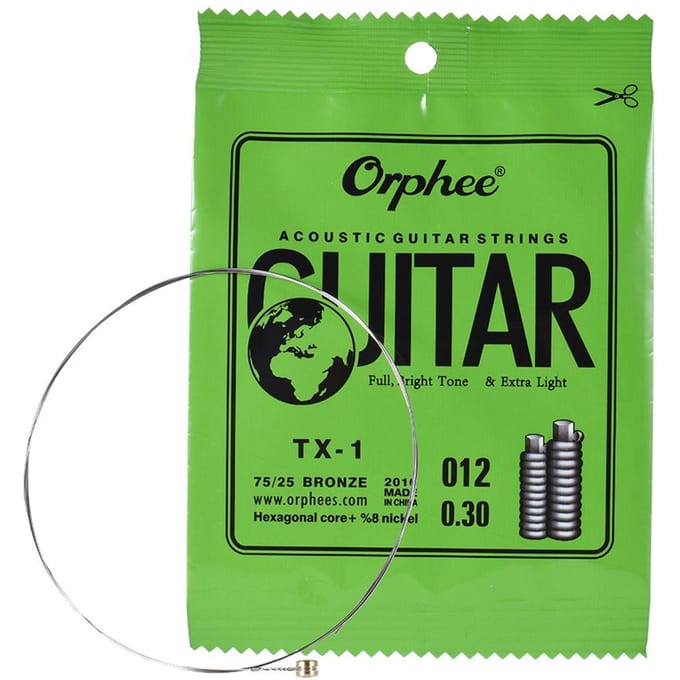 Orphee TX-1 Single String Vervanging voor Akoestische Folk Gitaar 1e E-Snaar (.010) 10-Pack Koolhydraatarm 012